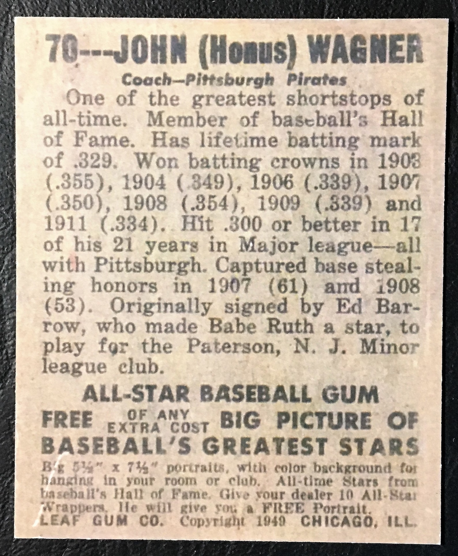 Honus Wagner Reprint Values : 1909-1911 T206 White Border Honus Wagner ...
