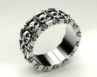 Skull Skulls band .925 sterling silver ring michaelmjdesigns