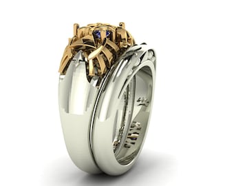 SET Zora Blue Sapphire engagement wedding band 14k yellow & .925 – michaelmdesigns 128