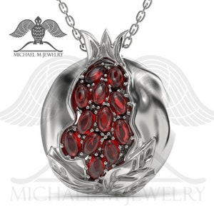 Pomegranate Garnet Persephone Pendant in .925 sterling silver custommade, handmade ***Made to Order – 163