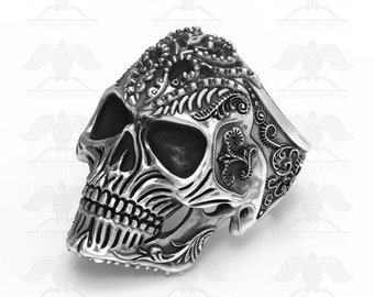Skull biker ring in .925 sterling silver - Custommade Handmade ***Made to Order – 211