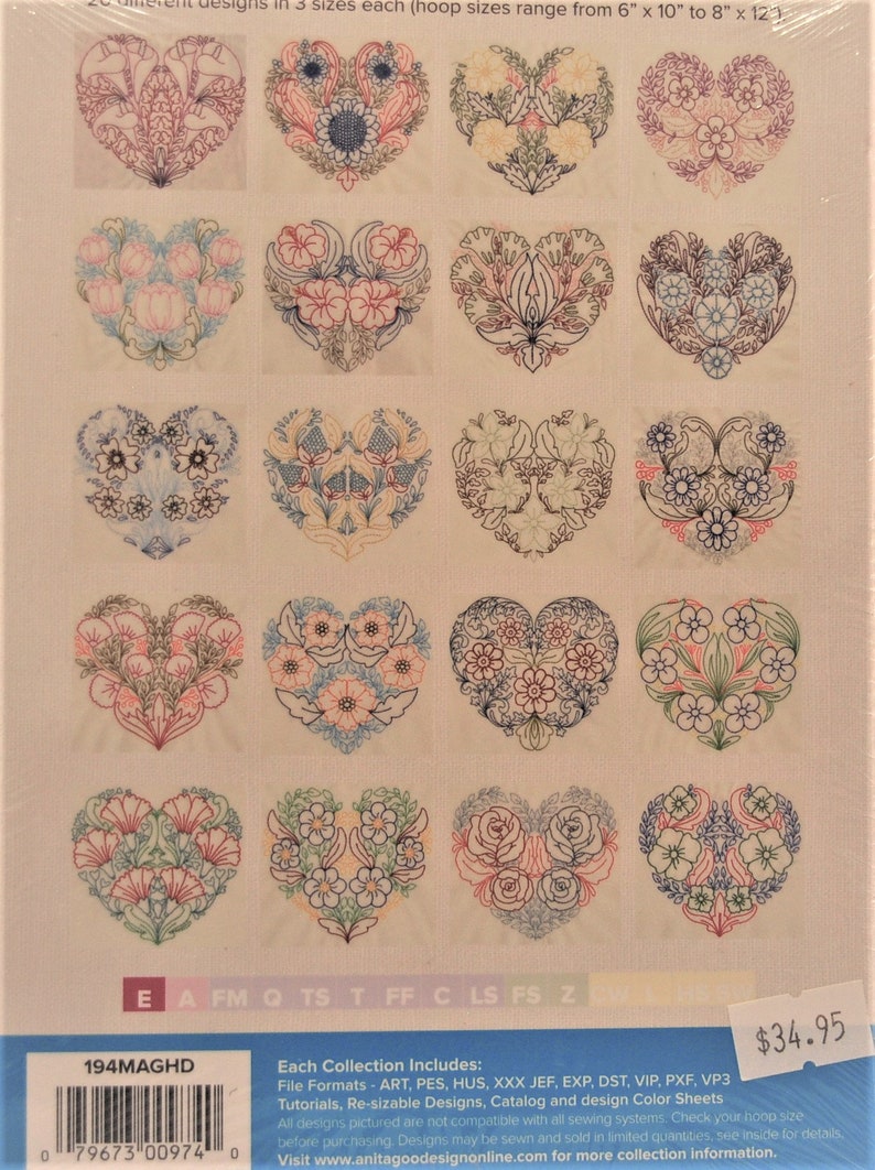 Anita Goodesign Floral Hearts Mini Collection New CD Machine Embroidery