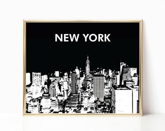 New York Print, New York Skyline, City Skyline Print, Black and White Download, New York Poster, 8x10 Wall Art Print, City Scape