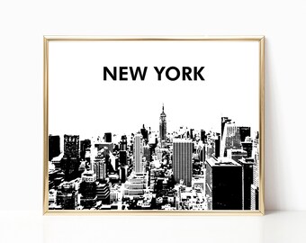New York Print, New York Skyline, City Skyline Print, Black and White Download, New York Poster, 8x10 Wall Art Print, City Scape