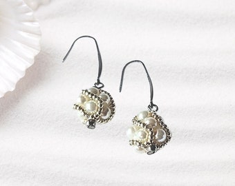 Boucles d'oreilles Bouquets Brillants Perle/Argent