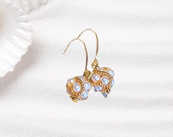 Boucles d'oreilles Bouquets Brillants Perle/Or