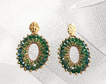 Earrings Oval Sparkles in Green
