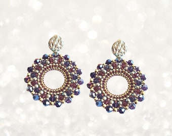 Earrings Round Sparkles in Silver/Purple