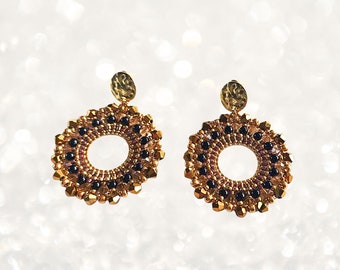 Earrings Round Sparkles in Gold/Black