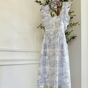 Avental de algodão vestido Toile de Jouy Avental de cozinha Jardinagem Florista Avental de arte com bolsos Avental vintage coreano Presente de casamento para ela