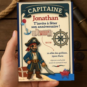 Invitation Anniversaire Pirate - Carte personnalisable pour enfant - thème Pirate