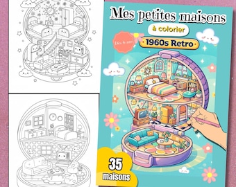 Il mio mini libro da colorare di casette retrò di Polly Pocket - Stile anni '60 | Stampabile