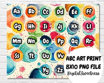 ABC Art Print - Paint Splotch Theme - 8x10 PNG File - Instant Download