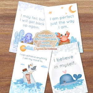 Nautical Sea Positive Affirmation Cards - Cartes 4x6 - Fichier PDF imprimable - Cartes de motivation pour enfants - 26 cartes Affirm Deck - Téléchargement immédiat