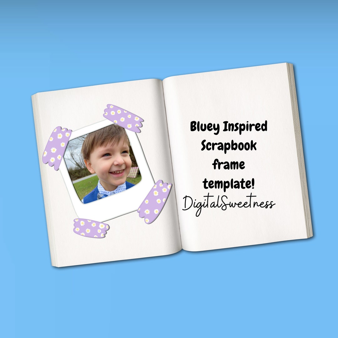 Bluey Inspired Scrapbook Frame: Purple Daisy Photo Frame (PNG, Instant ...