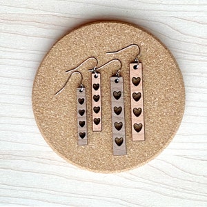 Pacchetto orecchini a goccia con barra a cuore di San Valentino, 2 stili, FILE SVG, File Glowforge