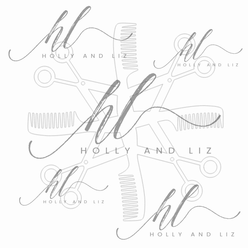 May include: A stylized logo for a hair salon called "Holly and Liz" with a design of scissors and combs.