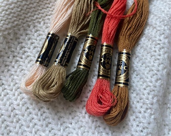 FALL Embroidery floss pack, Fall Palette Embroidery Skeins Pack of 5, Hand Embroidery Floss Skein Bundle, fall craft floss art