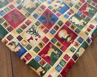 Vintage Weihnachts-Baumwollstoff, Weihnachts-Schneemänner gemusterter Stoff, 33 "x35" Baumwollstoffstück, Vintage-Stickerei-Stoff, Nähstoff