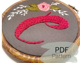 Personalized Initial Embroidery Hoop / Custom Letter Embroidery PDF / DIY Embroidery Hoop / Digital PDF Embroidery Download / Nursery Art