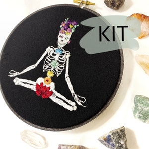 Elevate - Hand Embroidery Kit, Intermediate level Embroidery Kit, Modern DIY Embroidery Kit, Chakras Spiritual Meditation Art, Skeleton Kit