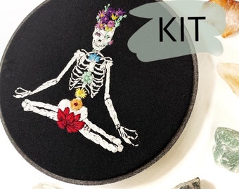 Elevate - Hand Embroidery Kit, Intermediate level Embroidery Kit, Modern DIY Embroidery Kit, Chakras Spiritual Meditation Art, Skeleton Kit