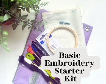 Basic Embroidery Starter Kit, Hand Embroidery Essential Tool Kit for Beginners, Hand Embroidery Supplies, Beginner Embroidery, 5 Skeins