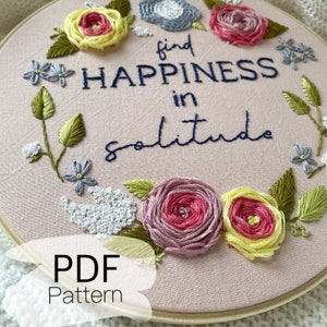 Find Happiness in Solitude embroidery pattern PDF, Digital embroidery pattern, Digital download hand embroidery, Floral embroidery pattern