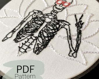 Skeleton Peace Sign Embroidery Pattern: Modern Hand Stitch (PDF Pattern)