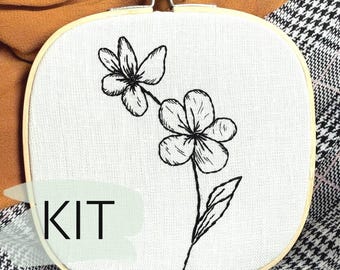 Kit de bordado a mano para principiantes: flores de lino DIY