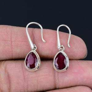 Natural Ruby Gemstone Earrings Solid 925 Sterling Silver Drop Dangle Boho Statement  Earrings Jewelry