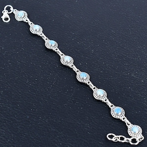 Larimar Gemstone Bracelet – 925 Sterling Silver Adjustable Chain Bracelet Jewelry Gift For Unisex Adult