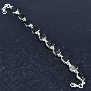 Black Tourmaline Gemstone Silver Bracelet | 925 Sterling Silver | Adjustable Silver Bracelet | Silver Bracelet Jewelry Gift For Women &Girls