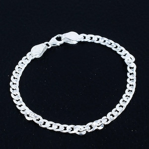 Diamond Cut Cuban Link Bracelet: Solid 925 Sterling Silver Curb Chain