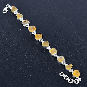 Citrine Rough Gemstone Bracelet: 925 Sterling Silver Adjustable Jewelry