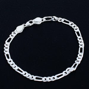 925 Sterling Silver Diamond Cut Figaro Chain Bracelet