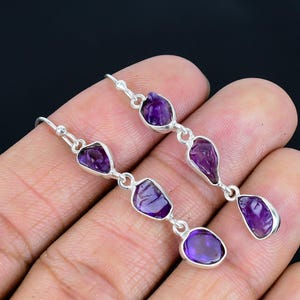 Amethyst Edelstein Ohrringe || 925er Silber || Tropfen Ohrringe