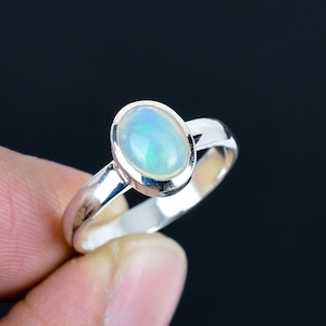 Ethiopian Opal Gemstone Statement Ring – 925 Sterling Silver – Oval Shape Birthstone Jewelry For Her/Him