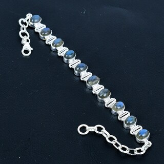 Bracciale Rigido In Pietre Naturali – Lapislazzuli, Labradorite E Pietra Di Luna, Ovali 10x14 Mm, Argento Placcato, Regolabile