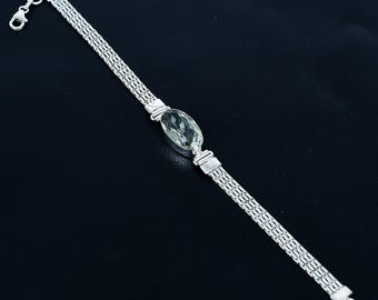 Green Amethyst Gemstone Bracelet, 925 Sterling Silver Boho Statement Adjustable link Chain Jewelry