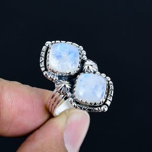 Rainbow Moonstone Cushion Shape Statement Ring || 925 Sterling Silver || Anniversary Jewelry Gift For Her/Him