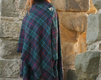 Serape de tartán galés Ellis/Bellis - Lana premium de peso medio de 14 oz - Hecho en Gales