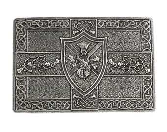 Saltire and Thistle Shield Kilt Belt Buckle - Made in Scotland