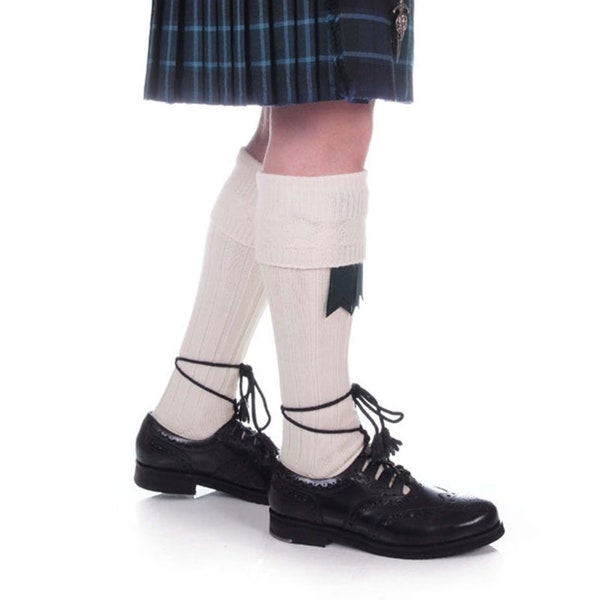 Wool Cream Kilt Hose - Wool Blend - Made in Scotland - Off-White - Ecru - White - The Celtic Croft - Kilt Socks