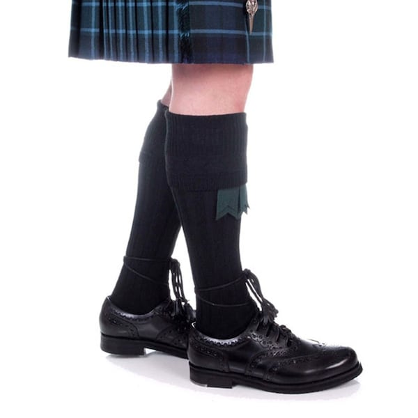 Wool Black Kilt Hose - Wool Blend - Made in Scotland - The Celtic Croft - Kilt Socks