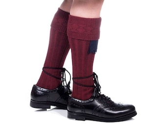 Wool Burgundy Kilt Hose - Wool Blend - Made in Scotland - Red - Maroon - The Celtic Croft - Kilt Socks