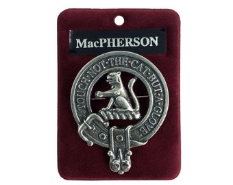 MacPherson Cap Badge - Pewter Clan Crest Badge - Gaelic Themes Cap Badge or Brooch - Touch Not the Cat But a Glove