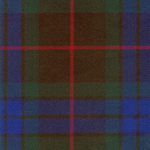 May include: A traditional tartan fabric with a repeating pattern of blue, green, red, and brown stripes.