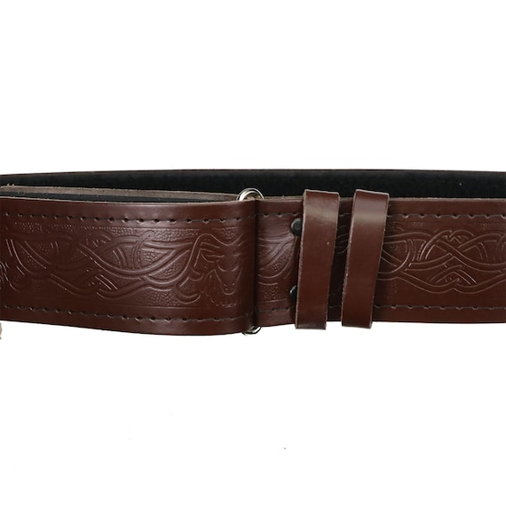 New Scottish Brown Leather Kilt Belt For Tartan Kilts With Out Buckle Belt 