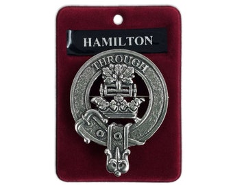 Hamilton Cap Badge - Pewter Clan Crest Badge - Gaelic Themes Cap Badge or Brooch - Through